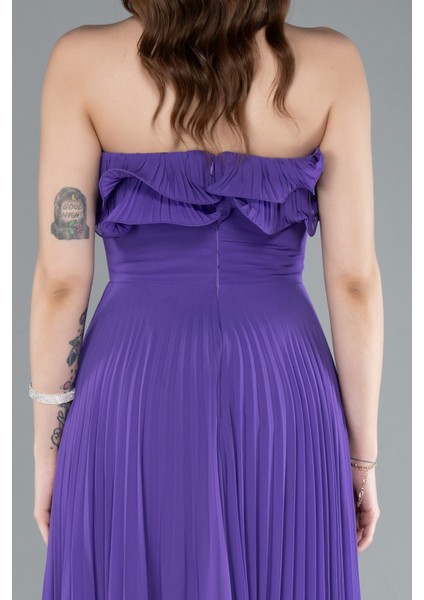 Straplez Piliseli Uzun Şifon Mezuniyet Elbisesi ABU4866 fırsatları