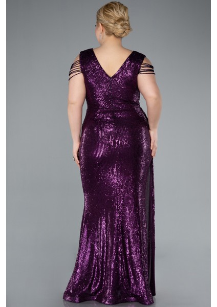 Boncuklu Yırtmaçlı Uzun Pullu Büyük Beden Abiye ABU4886 fiyatları