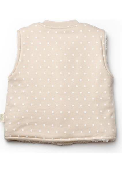 Unisex Bebek Organik Pamuklu Bej Puantiyeli Pelüş Astarlı Yelek fiyatları