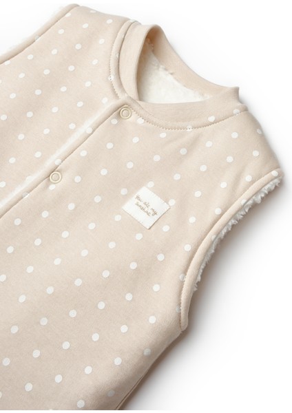 Unisex Bebek Organik Pamuklu Bej Puantiyeli Pelüş Astarlı Yelek fırsatları