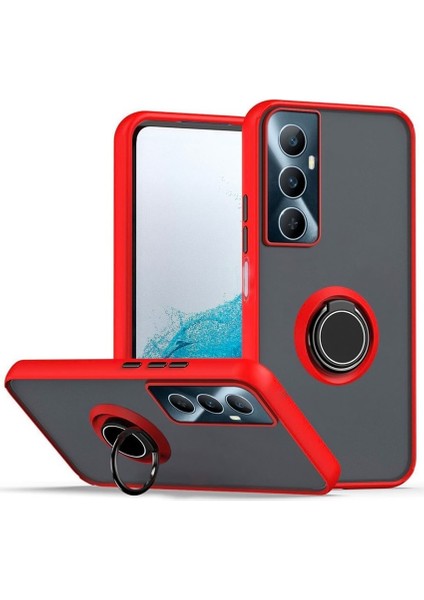 Realme C65 4g Uyumlu Kılıf Montreal Yüzüklü Mıknatıslı Kamera Korumalı Silikon Kırmızı