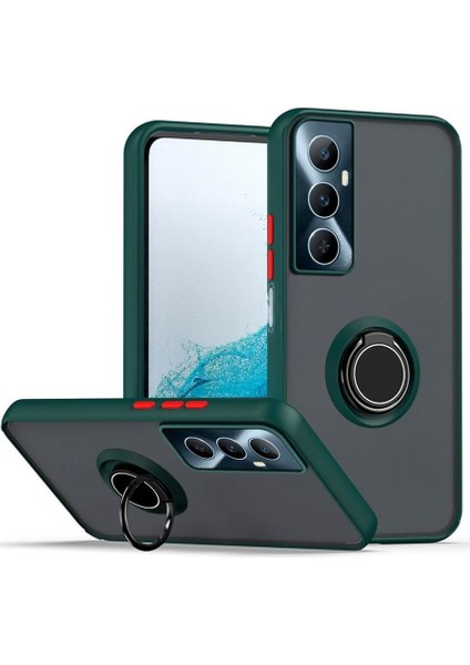 Realme C65 4g Uyumlu Kılıf Montreal Yüzüklü Mıknatıslı Kamera Korumalı Silikon Koyu Yeşil