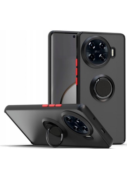 Tecno Spark 20 Pro Plus Uyumlu Kılıf Montreal Yüzüklü Mıknatıslı Kamera Korumalı Silikon Siyah