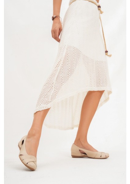 Hakiki Deri Bej Kadın Deri Babet Trc-4000