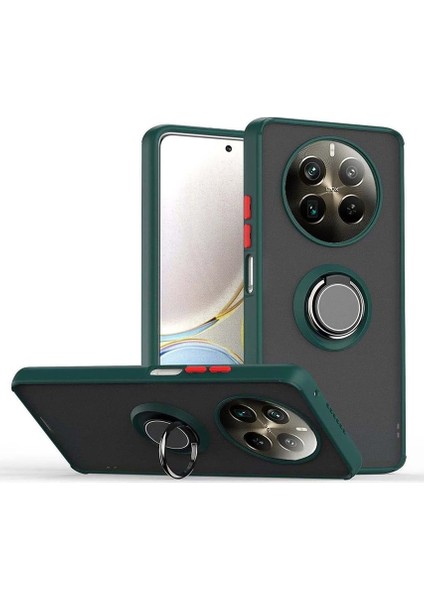 Realme 12 Pro Uyumlu Kılıf Montreal Yüzüklü Mıknatıslı Kamera Korumalı Silikon Koyu Yeşil