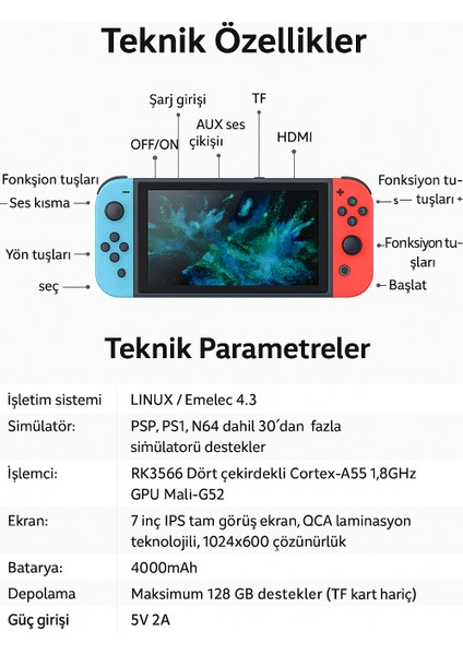 Taşınabilir Retro Atari, Oyun Konsolu, IPS 7 Inç Geniş Ekran, 2 Kol, 2 Tabanca 20.000'DEN Fazla Oyun fırsatları