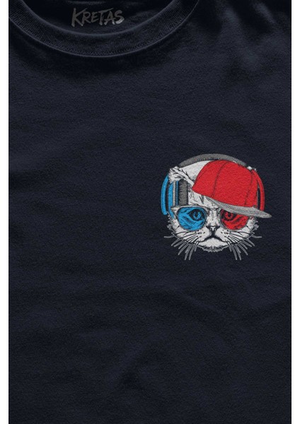 Lacivert Tişört Cat Glasses Gözlüklü Bordo Mavi Kedi Minimal Ön Baskılı Unisex T-Shirt fiyatları