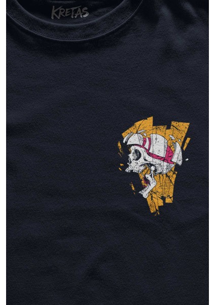 Unisex Lacivert T-Shirt Kurukafa Metal Skull Rock Minimal Ön Baskılı Tişört fiyatları