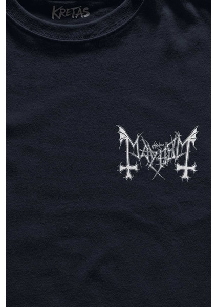 Unisex Lacivert T-Shirt Black Metal Mayhem Music Rock Minimal Ön Baskılı Tişört Regular Fit fiyatları