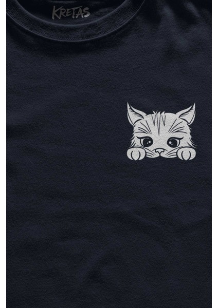 Lacivert Tişört Sevimli Kedi Minik Patili Bıyıklı Cat Minnoş Minimal Ön Baskılı Unisex T-Shirt fiyatları
