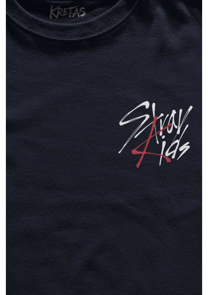 Unisex Lacivert T-Shirt Stray Kids Kore K-Pop Minimal Ön Baskılı Tişört fiyatları