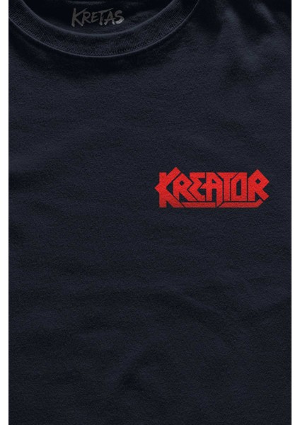 Unisex Lacivert T-Shirt Regular Fit Kreator Portal Metal Music Minimal Ön Baskılı Tişört fiyatları