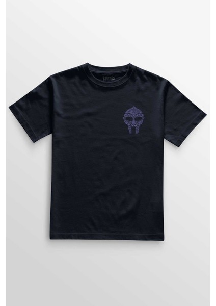 Unisex Lacivert T-Shirt Mf Doom Hip Hop Rap Oldschool Minimal Ön Baskılı Tişört