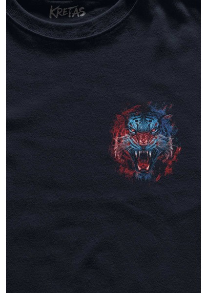 Unisex Lacivert T-Shirt Minimal Ön Baskılı Tişört Tiger Bordo Mavi Kaplan Tasarım fiyatları