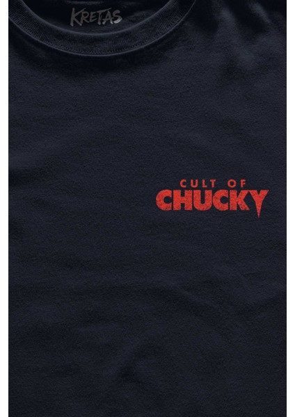Unisex Lacivert T-Shirt Cult Of Chucky 1988 Korku Film Çaki Minimal Ön Baskılı Tişört fiyatları