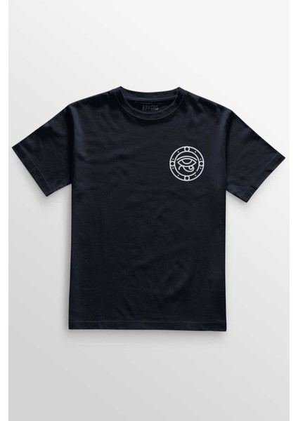 Unisex Lacivert T-Shirt The Eye Of Ra Antik Mısır Ra'ın Gözü Minimal Ön Baskılı Tişört