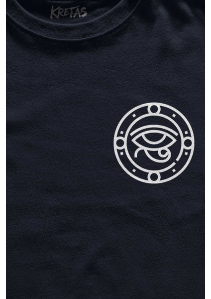 Unisex Lacivert T-Shirt The Eye Of Ra Antik Mısır Ra'ın Gözü Minimal Ön Baskılı Tişört fiyatları