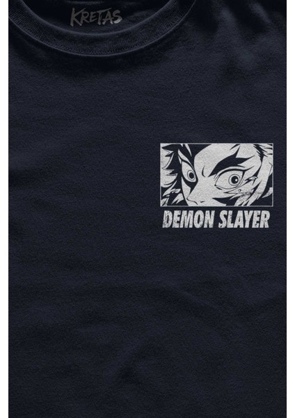 Unisex Lacivert T-Shirt Demon Slayer Anime Minimal Ön Baskılı Tişört fiyatları
