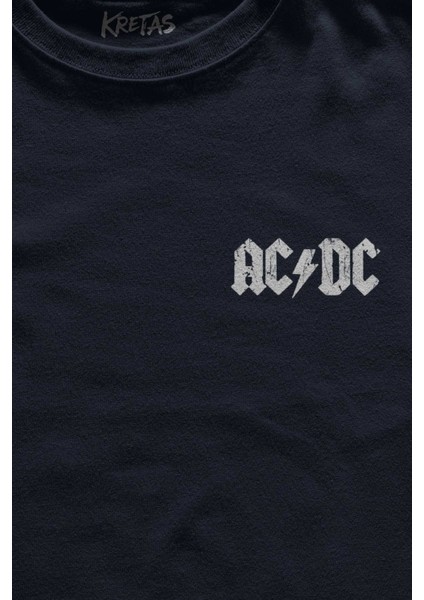 Unisex Lacivert T-Shirt Ac Dc Hard Rock Music Müzik Minimal Ön Baskılı Tişört fiyatları