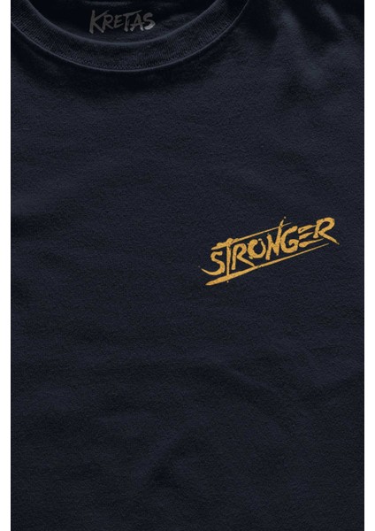 Unisex Lacivert T-Shirt Stronger Daha Güçlü Sporcu Gym Fitness Spor Minimal Ön Baskılı Tişört fiyatları