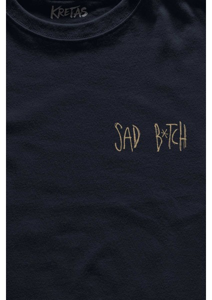 Unisex Lacivert T-Shirt Sad Btch Y2K Gothic Yazı Minimal Ön Baskılı Tişört fiyatları