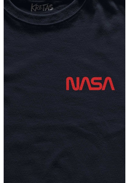 Unisex Lacivert T-Shirt Nasa Logosu Kırmızı Uzay Cosmos Minimal Ön Baskılı Tişört fiyatları