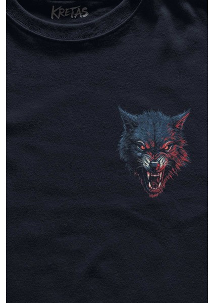 Unisex Lacivert T-Shirt Bordo Mavi Kurt Wolf Red Blue Minimal Ön Baskılı Tişört fiyatları