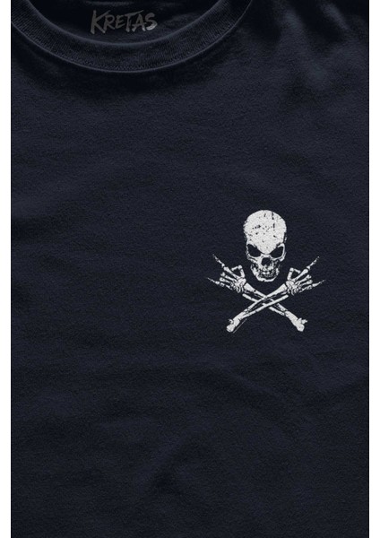 Unisex Lacivert T-Shirt Skeleton Heavy Metal Skull Iskelet Rock Minimal Ön Baskılı Tişört fiyatları
