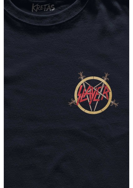 Unisex Lacivert T-Shirt Slayer Metal Music Guitar Gitar Minimal Ön Baskılı Tişört fiyatları