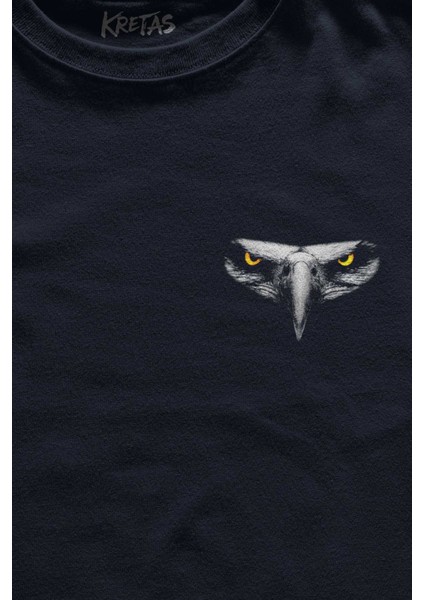 Lacivert Tişört Kargalar Sürüyle Kartallar Yalnız Uçar Kartal Kafa Minimal Ön Baskılı Unisex T-Shirt fiyatları