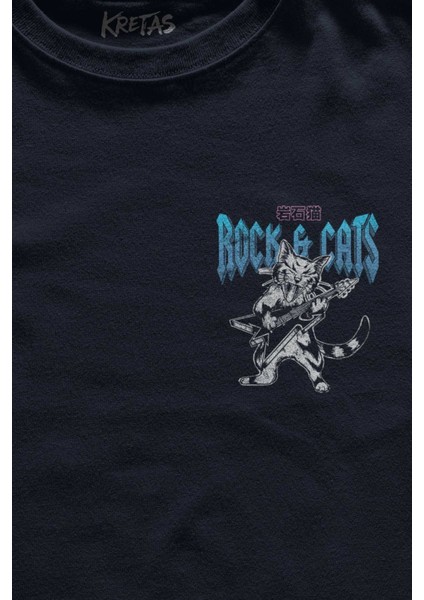 Unisex Lacivert T-Shirt Meowtallica Rock Cat Metallica Gitar Kedi Minimal Ön Baskılı Tişört fiyatları