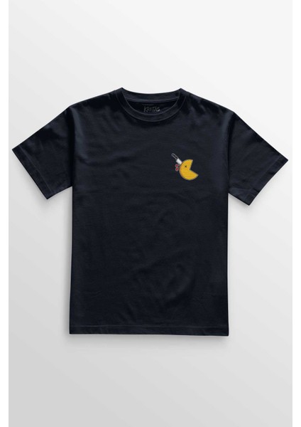 Unisex Lacivert T-Shirt Pacman Among Us Hallowen Korku Film Oyun Minimal Ön Baskılı Tişört