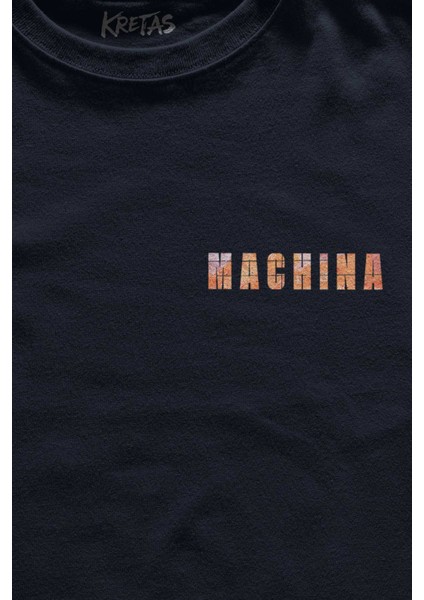 Unisex Lacivert T-Shirt Machina Yapay Zeka Aı Computer Minimal Ön Baskılı Tişört fiyatları