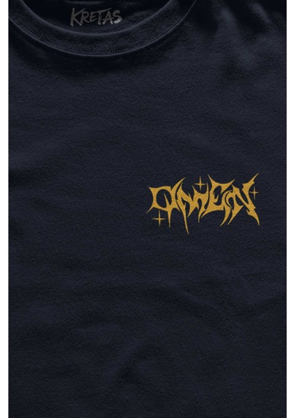 Unisex Lacivert T-Shirt Omen Gotik Skull Gothic Corpse Bride Minimal Ön Baskılı Tişört fiyatları