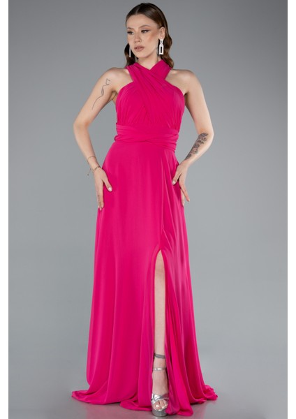 Bacak Dekolteli Uzun Şifon Mezuniyet Elbisesi ABU4965 fiyatları