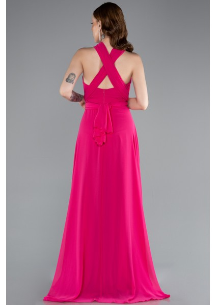 Bacak Dekolteli Uzun Şifon Mezuniyet Elbisesi ABU4965 modelleri