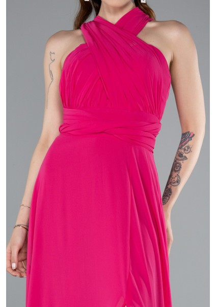 Bacak Dekolteli Uzun Şifon Mezuniyet Elbisesi ABU4965 fırsatları