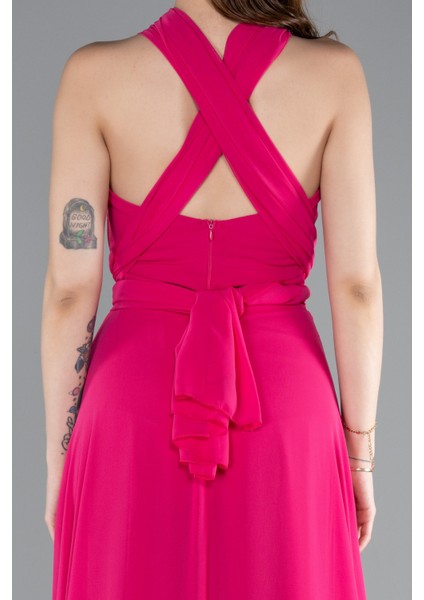 Bacak Dekolteli Uzun Şifon Mezuniyet Elbisesi ABU4965 indirimleri