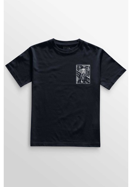 Unisex Lacivert T-Shirt Scream Edward Munch Tablo Korku Ressam Ön Baskılı Tişört