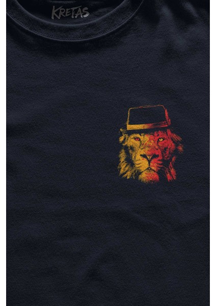 Unisex Lacivert T-Shirt Suit Up Takım Elbiseli Aslan Modern Kıravat Lion Minimal Ön Baskılı Tişört fiyatları