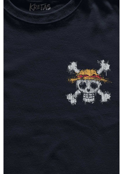 Unisex Lacivert T-Shirt Şapkalı One Piece Anime Minimal Ön Baskılı Tişört fiyatları