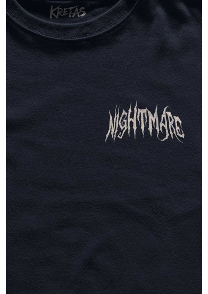 Unisex Lacivert T-Shirt Nightmare Club Korku Kulübü Minimal Ön Baskılı Tişört fiyatları