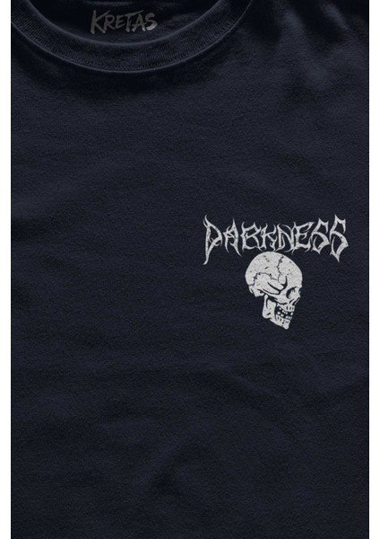 Unisex Lacivert T-Shirt Darkness Skull Luther Gothic Kuru Kafa Gotik Minimal Ön Baskılı Tişört fiyatları