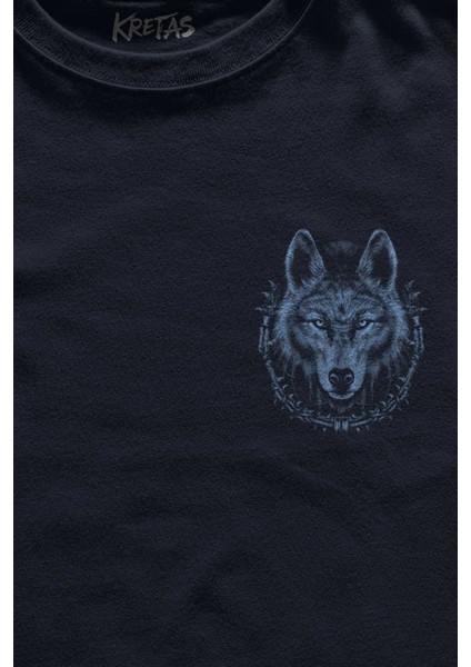 Unisex Lacivert T-Shirt Bozkurt Kurt Kafası Wolf Mavi Minimal Ön Baskılı Tişört fiyatları