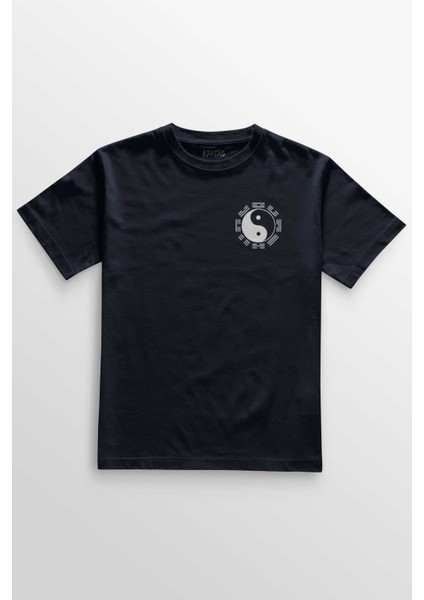 Lacivert Tişört Siyah ve Beyaz Ying Yang Pokemon Minimal Baskılı Unisex T-Shirt