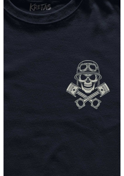Unisex Lacivert T-Shirt Skull Repair Tamirci Kuru Kafa Minimal Ön Baskılı Tişört fiyatları