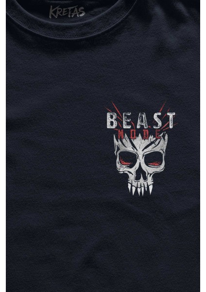 Unisex Lacivert T-Shirt Beast Mode Gym Spor Workout Minimal Ön Baskılı Tişört Erkek fiyatları
