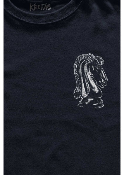 Lacivert Tişört Chess Satranç Taşları Fil At Kale Vezir Santranç Minimal Ön Baskılı Tişört Unisex T-Shirt fiyatları