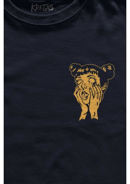 Unisex Lacivert T-Shirt Psyco Manga Gothic Dark Minimal Ön Baskılı Tişört fiyatları