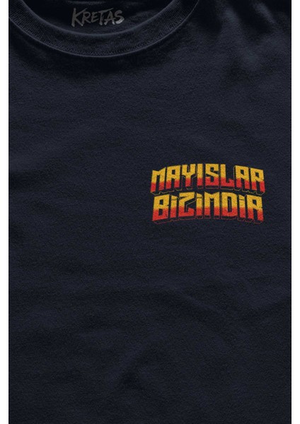 Unisex Lacivert T-Shirt Aslan Kafası Mayıslar Bizimdir Sarı Kırmızı Yeleli Lion Minimal Ön Baskılı Tişört fiyatları